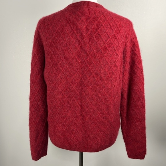 Red 100% Cashmere Diamond Cable Knit Sweater Sz L Holiday Fuzzy Preppy Shrunk - Picture 4 of 11